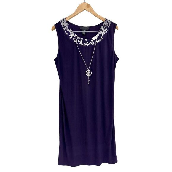 R & M Richards Shift Dress Size 14 Sleeveless Knee Length Purple‎ White - Picture 1 of 12